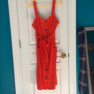 Great orange summer dress with brown buttons